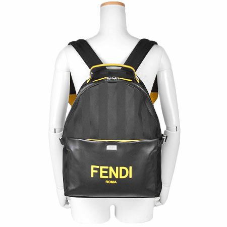 フェンディ FENDI ペカン バックパック ナイロン レザー ロゴ ブラック