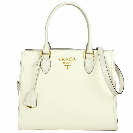 プラダ PRADA 2WAY ショルダーストラップ付トートバッグ ロゴ ハンドバッグ キーリング付 サフィアーノレザー ホワイト ゴールド金具  1BA227【中古】 | ゴールドプラザ オンラインストア