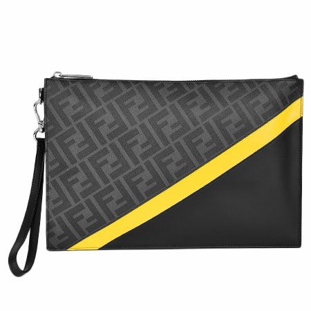 FENDI フェンディ ズッカ クラッチバッグ グレー レザー ❤人気特売