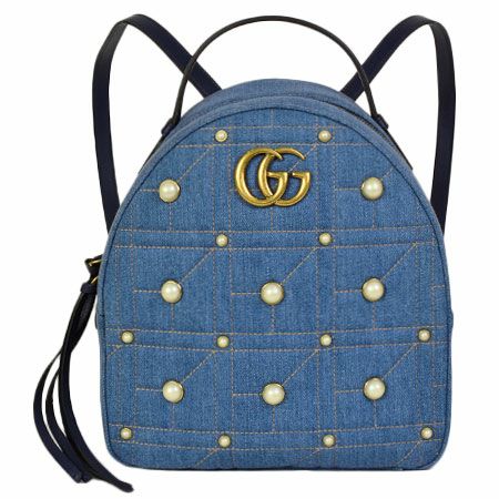 グッチ GUCCI GGマーモント リュックサック デニム レザー ゴールド