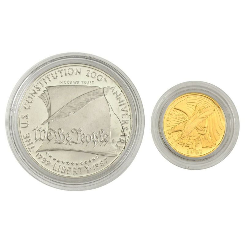 1987年 アメリカ 合衆国憲法制定200周年 記念貨幣 5ドル プルーフ金貨 銀貨 2枚セット K21.6【中古】 ゴールドプラザ  オンラインストア