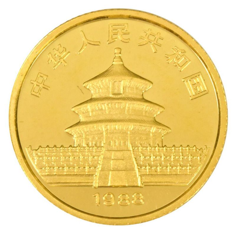 1988年 中国 パンダ 金貨 10元 コイン 貨幣 K24 純金 1/10 オンス 3.1g【中古】