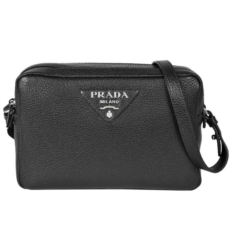 プラダ PRADA Flou ショルダーバッグ レザー 1BH082 ブラック ロゴ ストライプ【中古】 | ゴールドプラザ オンラインストア