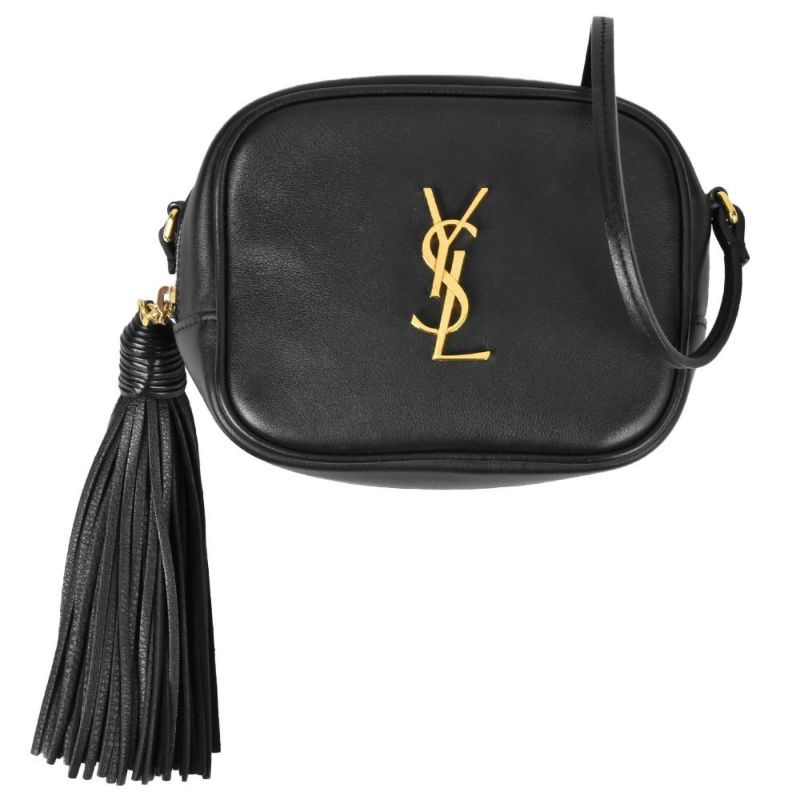 サンローラン SAINT LAURENT タッセル ロゴ ブロガーバッグ ショルダーバッグ レザー 425317 ブラック フリンジ【中古