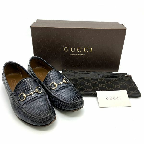 グッチ GUCCI MTO オーダー ホースビット ローファー リザード 325017 ネイビー 37 レディース【中古】 | ゴールドプラザ  オンラインストア