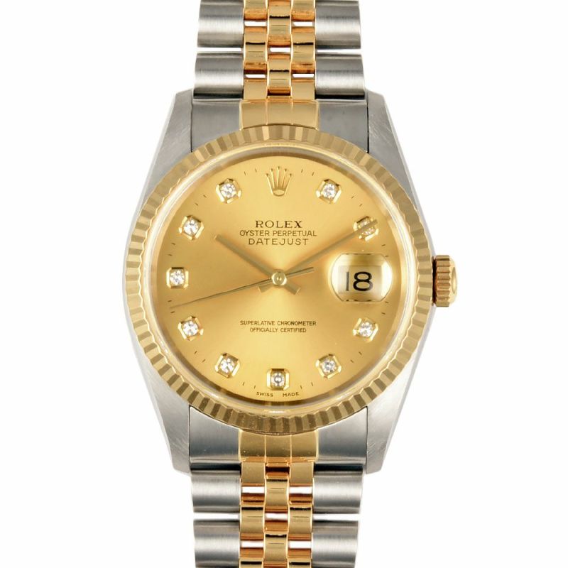 ロレックス ROLEX 16233G デイトジャスト T番 腕時計 シャンパン文字盤 10P ダイヤインデックス SS×YG メンズ【中古】 |  ゴールドプラザ オンラインストア