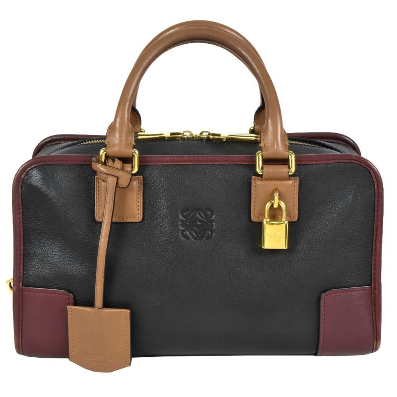 ロエベ LOEWE アマソナ28 トリコロール ミニボストンバッグ レザー ブラック ブラウン ボルドー【中古】 | ゴールドプラザ オンラインストア