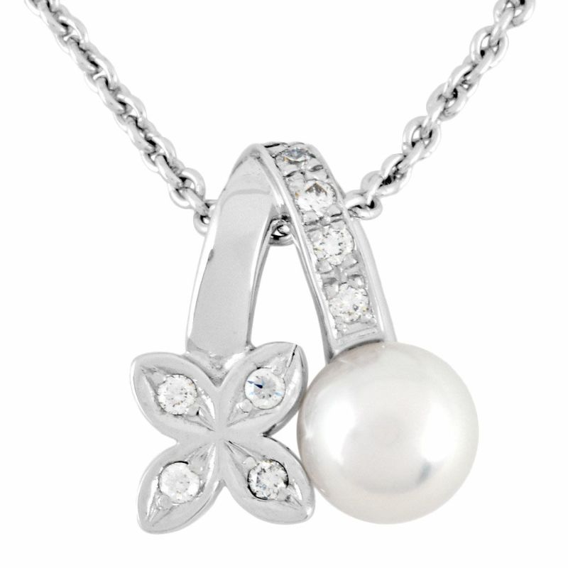 ミキモト MIKIMOTO フラワー モチーフ ネックレス ダイヤモンド K18WG パール 5.6mm 39.7cm 4.7g レディース【中古】  | ゴールドプラザ オンラインストア