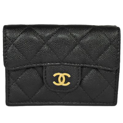 シャネル CHANEL マトラッセ ココマーク 小銭入付 Wホック 三つ折り財布 キャビアスキン AP0230 ブラック ゴールド金具 8桁 28番台(2019年製)【中古】