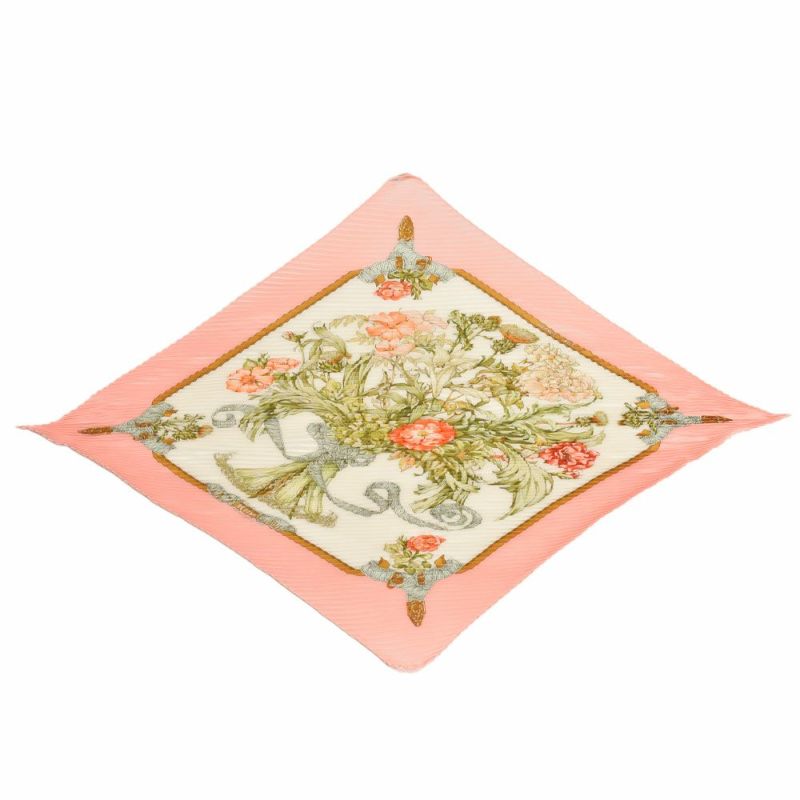 HERMES エルメス スカーフ カレ90 REGINA 女王陛下 花束 シルク100％ カーキ系【中古】エルメス