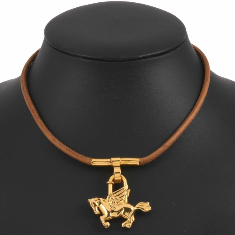 エルメス HERMES ペガサス カデナチャーム チョーカー GP レザー