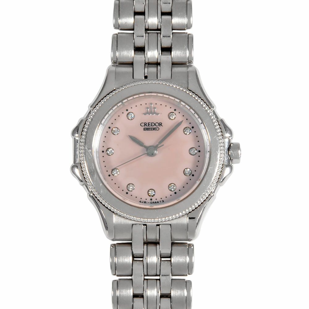 セイコー SEIKO 4J81-0AZ0 クレドール 11Pダイヤ 腕時計 ピンク文字盤 