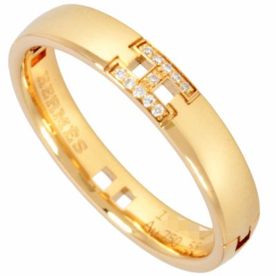 エルメス HERMES エヴァー ヘラクレス リング 指輪 ダイヤモンド #55 K18YG 4.3g イエローゴールド レディース【中古】