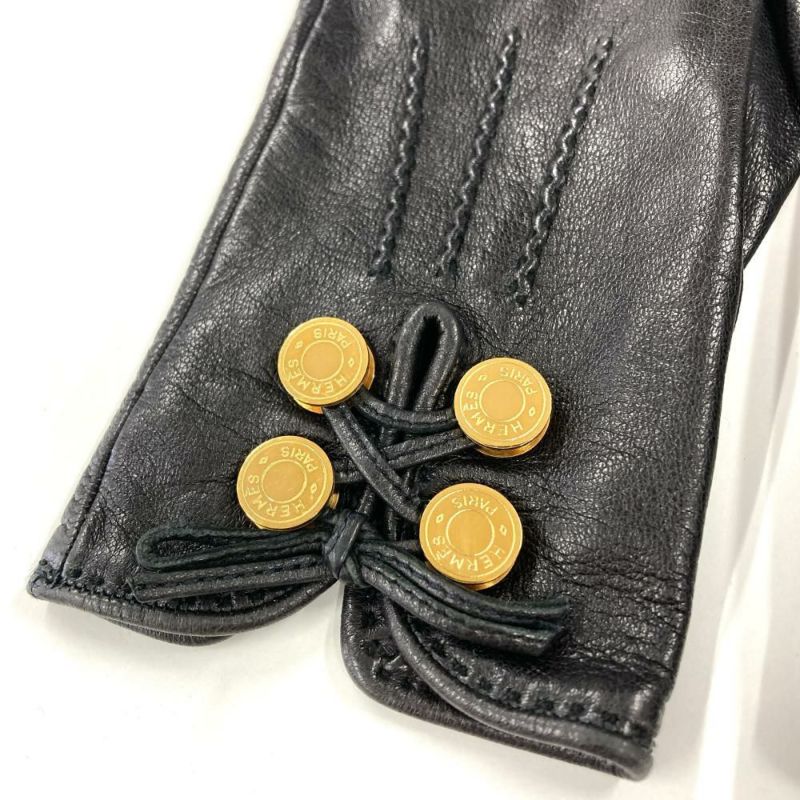 エルメス HERMES セリエ 手袋 グローブ ラムスキン ブラック