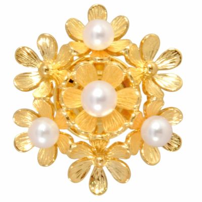 ミキモト MIKIMOTO フラワーモチーフ ピン ブローチ パール K18YG 5.4g 4Pパール【中古】