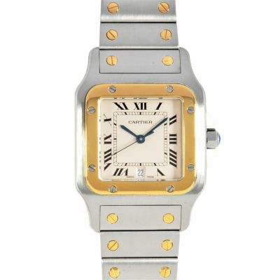 カルティエ Cartier サントス ガルベ LM 腕時計 シルバー文字盤 クォーツ YG SS コンビ メンズ【中古】
