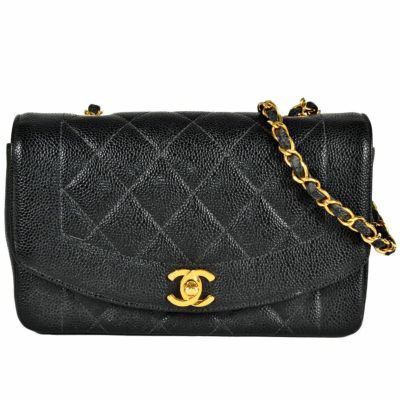 シャネル CHANEL ダイアナ 22 シングルフラップ チェーン ショルダーバッグ キャビアスキン A01164 ブラック ゴールド金具 ココマーク マトラッセ【中古】