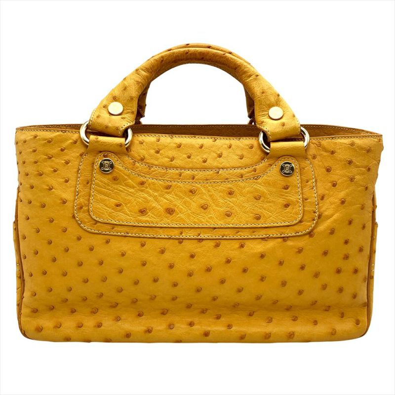 ハンドバッグ キャメル ブラウン 美品 オーストリッチ 本革 中古