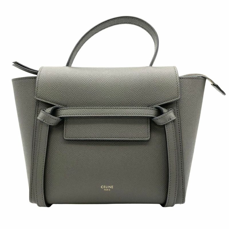 【超美品】ヴィンテージCELINE グレー モノグラムハンドバッグ セリーヌ CELINE ベルトバッグ ナノ ハンドバッグ レザー グレー