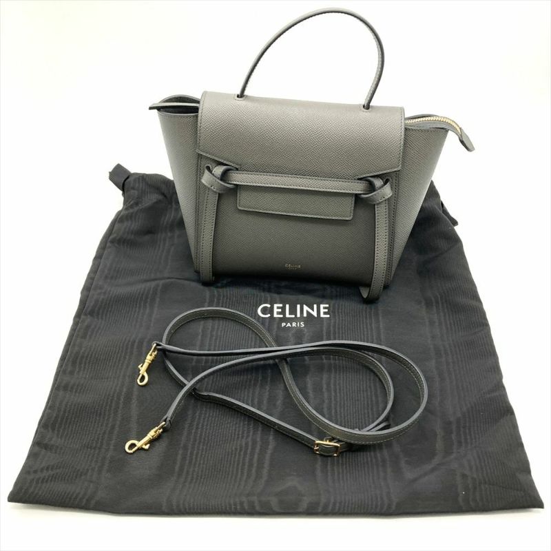 セリーヌ CELINE ベルトバッグ ナノ ハンドバッグ レザー グレー