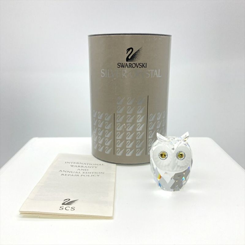 スワロフスキー SWAROVSKI フクロウ オブジェ 置物 7636 クリア【中古