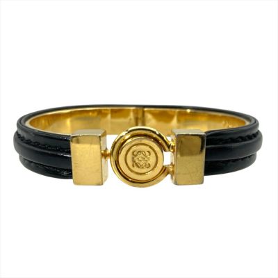 ロエベ LOEWE アナグラム ロゴ バングル カフ レザー ブラック