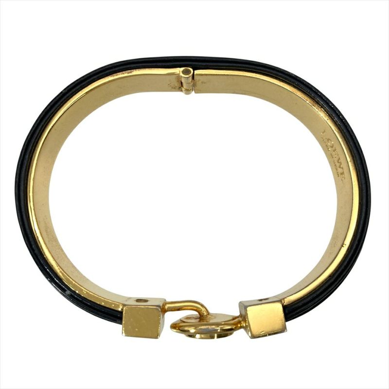 ロエベ LOEWE アナグラム ロゴ バングル カフ レザー ブラック